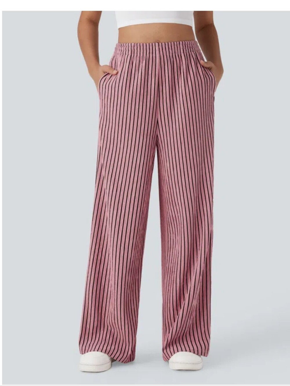 Halara‎ High Waisted Straight Leg Crinkle Casual Pants Pockets pink small NWTs